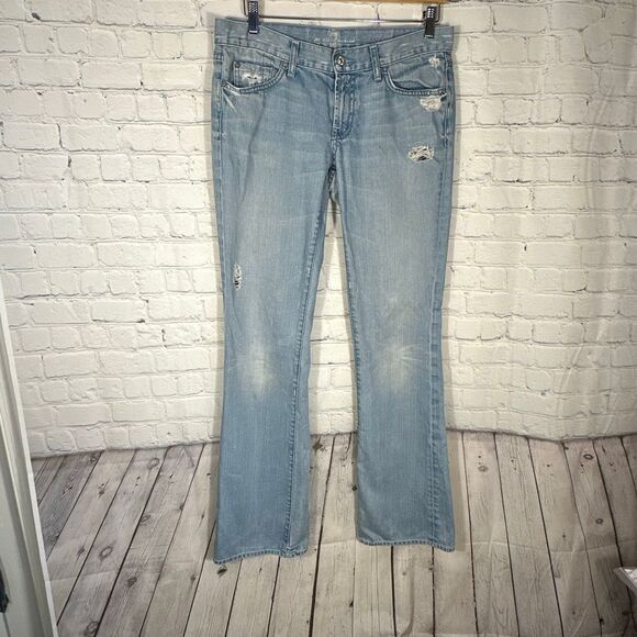 7 for All Mankind Bootcut Jeans Womens 30 Light Wash Distressed UO75566U - Picture 1 of 12
